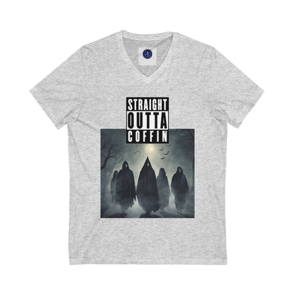 Strait Outta Coffin Unisex Jersey Short Sleeve V-Neck Tee