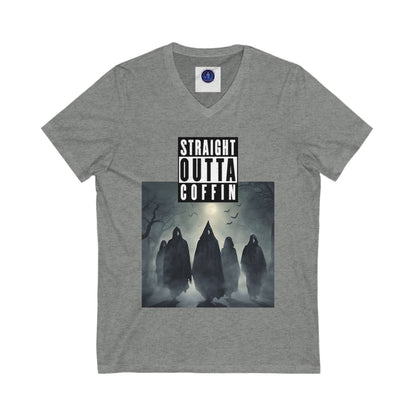Strait Outta Coffin Unisex Jersey Short Sleeve V-Neck Tee