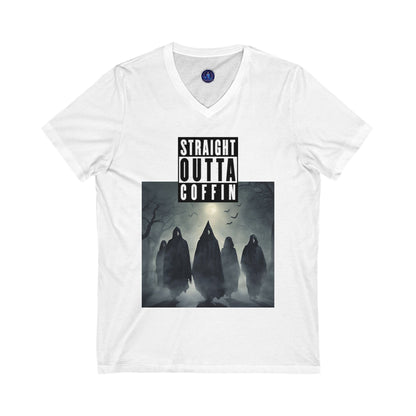 Strait Outta Coffin Unisex Jersey Short Sleeve V-Neck Tee