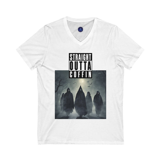 Strait Outta Coffin Unisex Jersey Short Sleeve V-Neck Tee