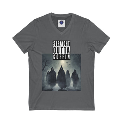 Strait Outta Coffin Unisex Jersey Short Sleeve V-Neck Tee