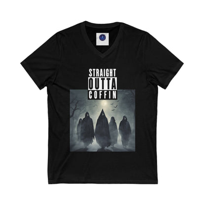 Strait Outta Coffin Unisex Jersey Short Sleeve V-Neck Tee